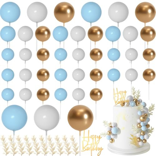 MIAHART Décoration de gâteau à thème bohème pour anniversaire, mariage, fête prénatale, fête à thème bohème (or, bleu clair, blanc)