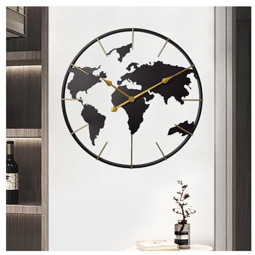 YUN Clock Moderne Wanduhr 60CM Weltkarte Uhren XXL Hängeuhr ohne Tickgeräusche Große Uhr für Zimmer Zuhause KüChe Schlafzimmer Büro Schule (B)