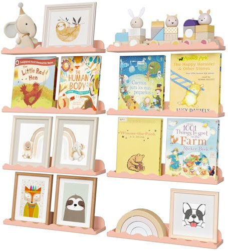 Lifewit Kunststoff Kinder Bücherregal 8er Set, 38 cm Hängeregal für Wandmontage, Kinderzimmer, Bücher, Hängende Regale für Baby/Kleinkind/Kinder im Schlafzimmer, Wohnzimmer Dekoration, Rosa