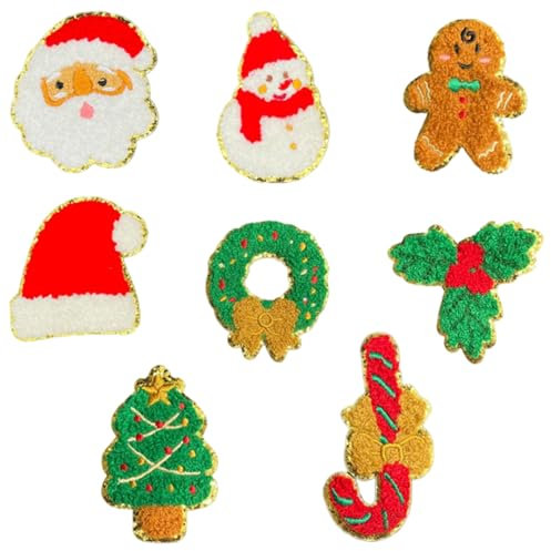 Christmas Iron on Patches 8Pcs Santa Snowman Tree Sew-on Embroidered Patch Embroidery Applique Patches DIY Repair Applique Stickers Badge Applique for Girls DIY Jeans Skirt Clothes Jackets Bags Sewing