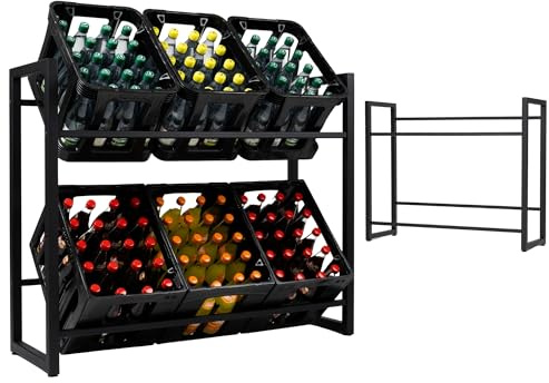 Homemetall Getränkekistenregal 6 Kisten mit 500 kg Tragkraft - Kistenregal extrem stabil & höhenverstellbar - Regal für Getränkekisten einfache Montage - Getränke-Regal schwarz aus Metall - Trio