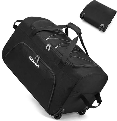 TUGUAN Faltbar Stoff Koffer Reisetasche mit Rollen Groß Rollkoffer Handgepäck Reisekoffer für Herren und Damen wasserdichte Rolltasche für Urlaub Umzug Aufbewahrung, 71 cm, 110 Liter, Schwarz