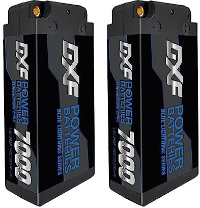 DXF 2 Paquets Batterie lipo 2s 7000mah 140c 7.6v pour modèles rc 1/8 et 1/10, lipo 2s Compatible avec losi, hpi, Team associated, axial, Tamiya, duratrax,connecteur Deans t 5mm Series