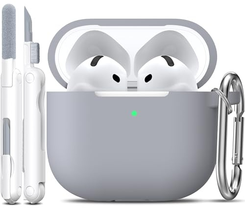 R-fun für AirPods 5 Hülle/AirPods 4 Hülle Weiche Silikon -Grau | Kompatibel mit Apple AirPods 5 & AirPods 4, Reinigungsset & Schlüsselanhänger inklusive, Unisex, Umfassender Schutz