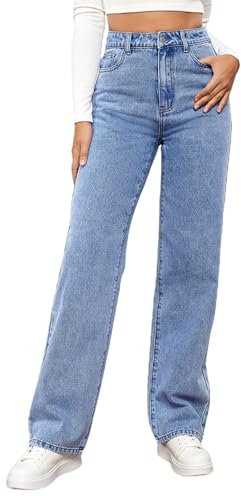 MANGGUO Jean Femme Taille Haute Coupe Droite Straight Jeans Baggy Jambes Larges amincissantes avec Tous Les Pantalon Automne Hiver Elastique Classique en Denim Jean Coupe(Couleur:Bleu Clair,Size:XL)