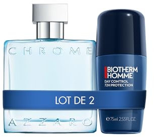 Lot de Azzaro Chrome, Eau de Toilette en Spray Vaporisateur pour Homme, 50 ml + Biotherm Homme, Day Control Déodorant Homme Anti-Odeur, Efficacité 72H, Tous Types de Peau