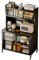 Küchenschrank mit Arbeitsplatte Küchenregal Stehend mit Rädern und Acryltür Rahmen aus Kohlenstoffstahl und Arbeitsplatte aus Weißem Schiefer für Küche Balkon(Black,60 * 38 * 154cm)