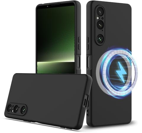 BRAND SET Hülle für Sony Xperia 1 V, Magnetische Silikonhülle Kompatibel mit MagSafe, Stoßfest und Kratzfest, Handyhülle mit Mikrofaser-Innenfutter für Sony Xperia 1 V Hülle (Tiefschwarz)