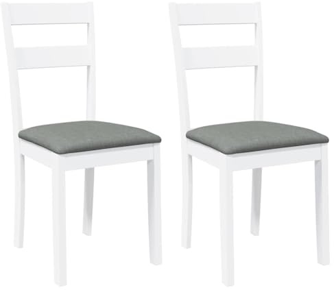 vidaXL Esszimmerstühle mit Kissen 2 STK. Weiß Massivholz Gummibaum