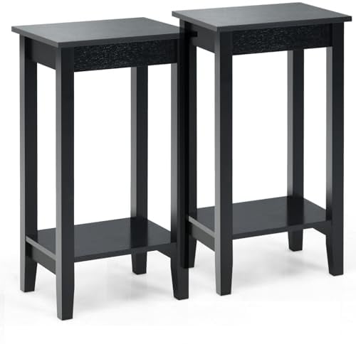 LIFEZEAL Beistelltisch 74cm Hoch, Telefontisch Sofatisch mit Ablage, Ablagetisch aus Massivholz, Holztisch Blumenhocker für Wohnzimmer, Schlafzimmer, Flur, 39,5 x 29,5 x 74 cm (2, Schwarz)