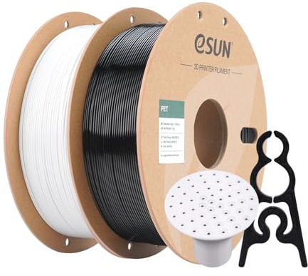 eSUN PET Filament 1.75mm, hohe Zähigkeit, 1KG (2.2 LBS) pro Spule, 2 Rollen Druckmaterial für 3D-Drucker, Schwarz + Weiß | Hohe Beständigkeit