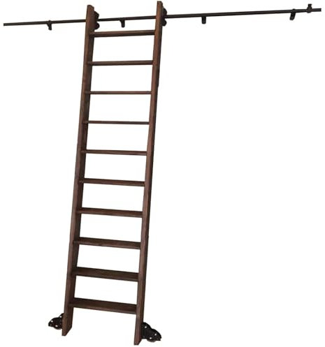 3,3ft-24 Ft Black Round Tube Rolling Library Ladder Hardware-Kit, Für Bibliothek, Loft, Lagerraum, Garderobe, Weinkeller, Bodenwalze Mit Bremse, Keine Leiter (6.6ft/200cm Track Kit)
