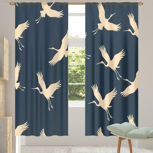 Mexpekil Paire de rideaux semi-transparents en voile pour salon, chambre à coucher, cuisine, 140 cm de large, motif grue japonais, 2 panneaux
