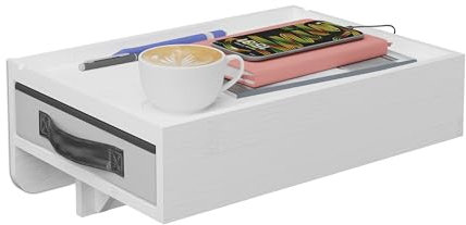 Relaxdays Étagère de lit, en Bambou, tiroir, Emplacement pour Boisson, à Suspendre HxLxP : 14 x 37 x 26,5 cm, Blanche