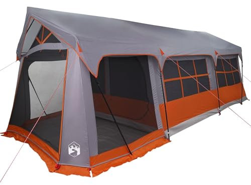 vidaXL Zelte mit Dach Grau und Orange 620 x 322 x 240 cm Polyester, Garten und Terrasse, modernes Campingzelt, faltbar, wasserfest, UV-Schutz, für Abenteuer, einfach aufzubauen