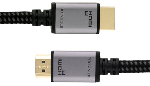 kenable Slim HDMI 2.1 Cable 8K 60Hz 4K 120Hz 48Gbps eARC HDR Dolby VRR Braided Lead for PC Laptop TV Monitor Gaming Console Grey 0.5m