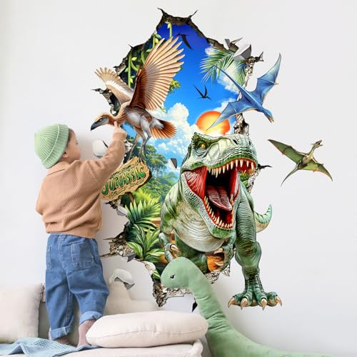 Tanlaby Wandtattoo Dinosaurier 3D Groß Wandaufkleber Dino Jura T-Rex Wandsticker Wanddeko für Jungen Kinderzimmer Teenagerzimmer Babyzimmer Schlafzimmer Wohnzimmer Jungenzimmer