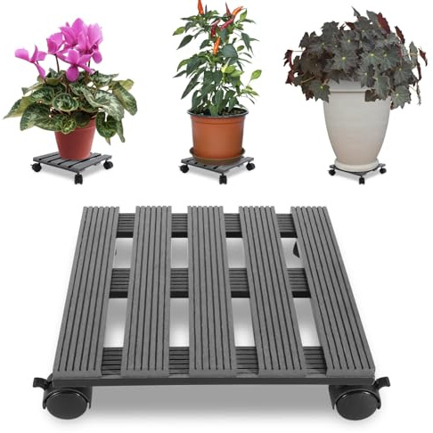 Jaxguom Pflanzenroller Rollbrett für Pflanzen mit 4 Rollen, 1er Set Blumentopf Untersetzer aus Eckig grau WPC in 30x30 cm, Tragkraft 80 kg für Innen & Außenbereich