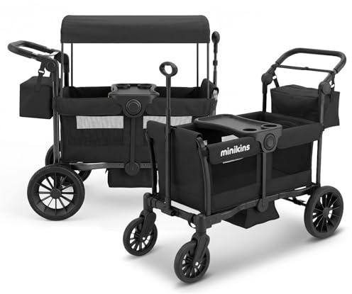 MiniKins Wagon for Kids, Foldable 2-Seater Wagon Stroller with Canopy