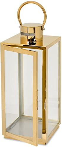 Laterne 9,5X 10,5 x 28cm Gartenlaterne Metall Windlicht Laternen Deko Kerzenhalter Kerzenleuchter Kerzenständerr für Innen Außen Outdoor Indoor Wohnzimmer Garten Balkon Gartenbeleuchtung Gold