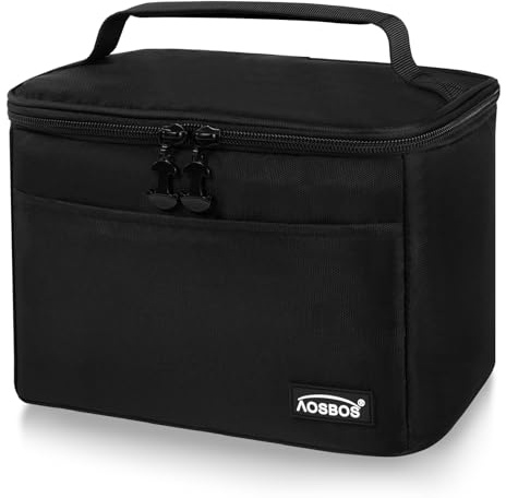 AOSBOS Sac Repas Isotherme Étanche pour Homme Femme Enfant, 7,5L Sac à Lunch pour Bureau, École, Pique-nique, Noir Élégant
