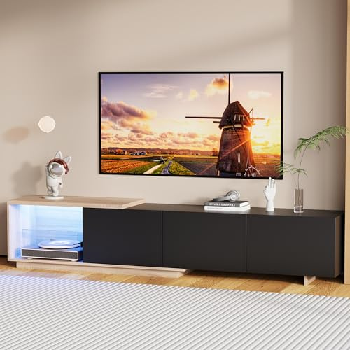 BursDany Meuble TV Extensible 163-240cm – Armoire Basse Moderne avec 3 Tiroirs et LED, Table Television Salon pour TV jusqu'à 65 Pouces, Noir