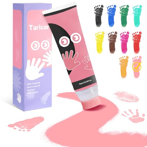 Taricor 75ml Huella Mano Pie Con Esponja, Pintura Huella Bebe, No Tóxicas Pintura Huellas, Tinta para Huellas Bebe para Regalo De Bautizo, Ideal Para Guardería, Escuela y Hogar (75ml Rosa pastel)