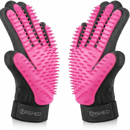 Epished Pet Grooming Glove – Deshedding Hair Remover Brush for Dogs Cats Rabbits & Horses | Five Finger Gentle Grooming Mitt for Loose Fur Removal & Massage