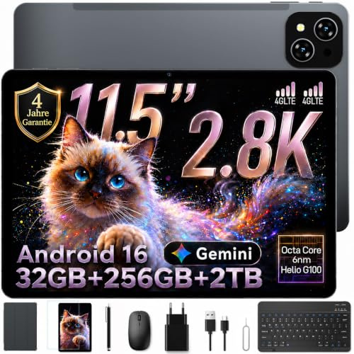 TABWEE T12Pro Android 16 Tablet con Tastiera, 2.8K QHD+, Helio G100 | Tablet 11 Pollici in Offerta con Sim, 32 GB RAM+256 GB ROM, 8000 mAh, 13 MP+8 MP, Widevine L1, Gemini AI (Garanzia di 4 Anni)
