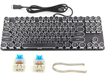CAGUYLONA Punk-Mechanische Tastatur 917, Gaming-Tastatur mit Vintage runden Tastenkappen, individuelle mechanische Schalter für PUBG-Internetcafés, Computertastatur mit Metallrahmen und