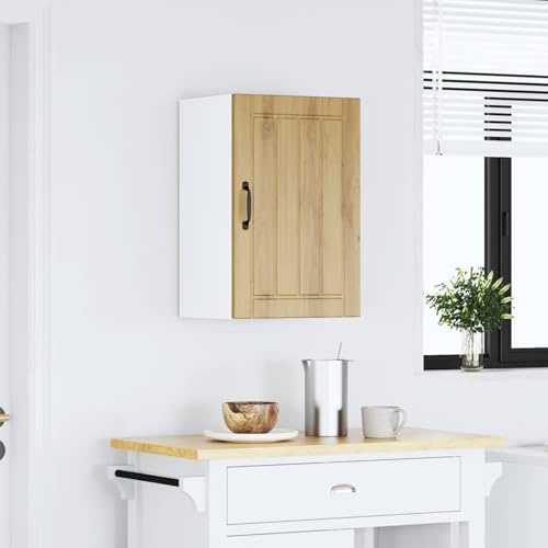 ATOMSTACK MAKER Küchen-Hängeschrank Lucca in Artisan-Eiche, 40x31x60 cm, mit Glastüren, 60 kg Tragkraft, Holzwerkstoff – moderner Wand-Schrank für Teller, Töpfe & Küchenutensilien