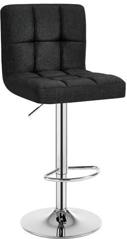 WOLTU Barhocker, Barstuhl Höhenverstellbar, Leinen-Bezug, Schwarz | Drehbarer Bar Stool mit Rückenlehne, Fußstütze, Robuster Metallrahmen, für Küche und Hausbar