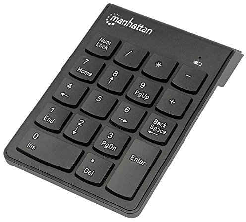 Manhattan Numeric Keypad, Wireless (2.4GHz), USB-A Micro Receiver, 18 Full Size Keys, Black, Membrane Key Switches, Auto Power Management, Range 10m, AAA Battery (included), Windows and Mac