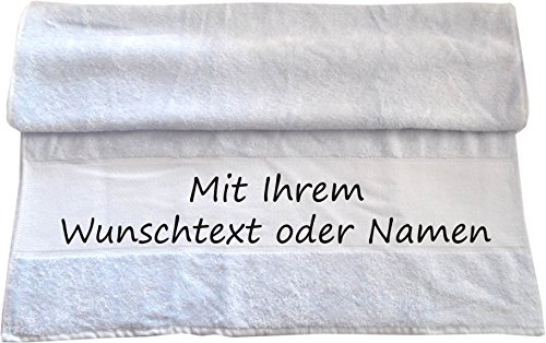 Druckreich Handtuch mit Ihrem Wunschtext oder Namen 100 x 50 cm/Fb. Weiss
