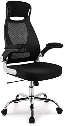 IntimaTe WM Heart Bürostuhl Ergonomisch, Schreibtischstuhl mit Klappbare Armlehnen, Chefsessel mit Integrierter Kopfstütze Computerstuhl,Drehstuhl Wippfunktion, 64 x 64 x 127.5cm (Schwarz)