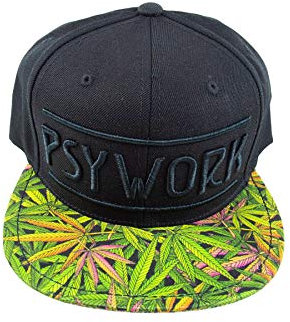 PSYWORK Schwarzlicht Black Cap Neon Funky Weed, Schwarz