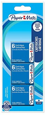 Paper Mate Fountain Pen Refill Cartridges | Erasable Blue Ink | Universal Standard Short | 30 Count