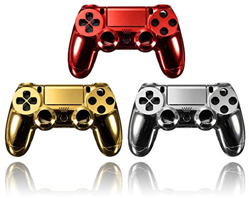 GOZAR Chrome Plating Housing Shell Parts Case Compatible with PS4 Controller DualShock 4 - Gold