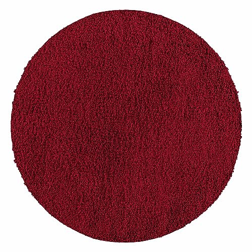 Teppium Moderner Hochflor Teppich Wohnzimmer 80 cm Rund Rot - Shaggy Flauschiger Teppich, Extra Weich, Pflegeleicht und Einfarbig - für Schlafzimmer, Küche und Esszimmer
