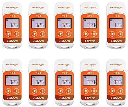 Elitech 10PCS Temperature Data Logger 32000 Points USB Temperature Data Recorder, PDF & CSV Data Report Export, RC-5+
