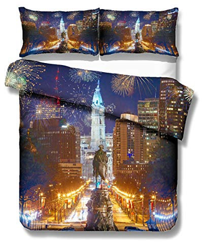 Bettwäsche Set Europa Modern Vereinigtes Königreich Vereinigten Staaten Stadt 3D Bild New York Los Angeles Chicago Philadelphia London Schöne Nachtansicht Bettbezug Kissenbezug 135 x 200 cm