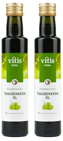 Vitis Vital Traubenkernöl | schonend kaltgepresst | reich an Vitamin E | regional produziert an der Mosel | zertifizierter Herstellungsprozess | zum Kochen, Backen, Braten | Flasche 2x250ml
