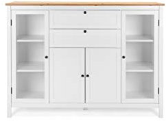 Landhaus Highboard (B/H/T: 160 x 120 x 40 cm) 4 Türen (2 Glasrahmentüren) | 2 Schubkästen | Stollenfüße | Metallbeschläge antik | Magnetverschluss