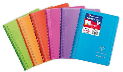 Clairefontaine 321601C Un Carnet à Spirale Koverbook - 9x14cm - 100 Pages Petits Carreaux - Papier Blanc 90 g - Couverture Enveloppante Polypro - Couleur Aléatoire