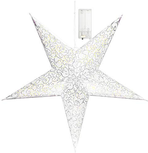 COM-FOUR® 3D Leuchtstern mit LED Beleuchtung und Timer in warm-weiß zum Aufhängen, Stabiler Premium Papierstern in weiß (01x Stern)