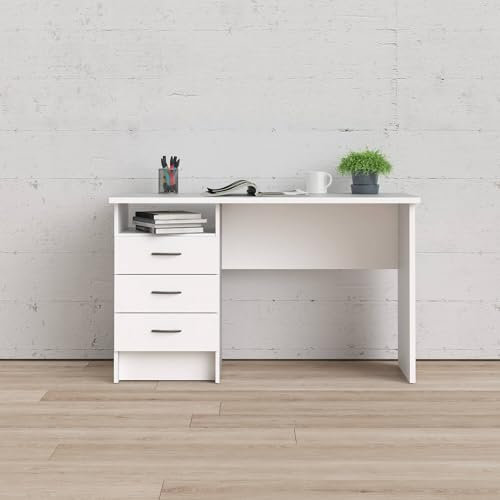 Dmora - Scrivania lineare con tre cassetti, colore bianco, Misure 120 x 72 x 48 cm