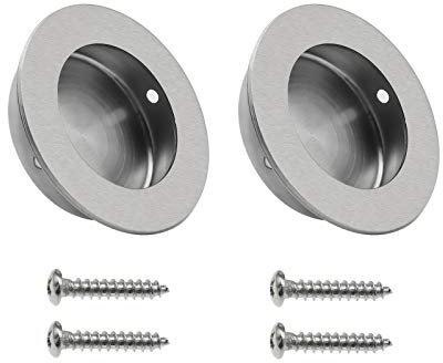 YINETTECH 2pcs Poignées Encastrées Rondes en Acier Inoxydable 304 Brossé Circulaire Affleurante Tirer Armoire Cachée Boutons de Porte Coulissante avec Vis