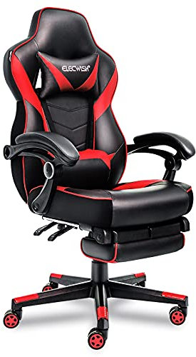 Fullwatt Racing Ergonomic Gaming Chair with Lumbar Pillow and Footrest, Swivel Height Adjustable Reclining PU Leather Big and Tall E-Sports Video Game Chair