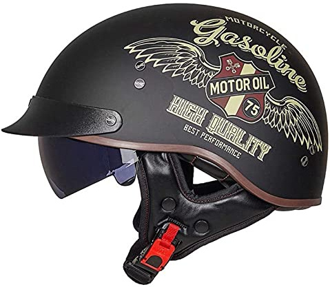 Halbschalenhelm mit ECE Motorradhelm Herren Damen Brain Cap Retro Motorrad Jethelm Halbhelm Halbschale Helm Rollerhelm Chopper Scooter Helm Sturzhelm mit Visier