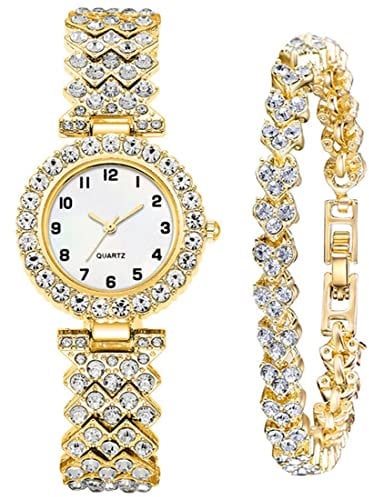 Watches for Women Fashion Crystal Analog Quartz Ladies Watches Vintage Bracelet Set Female Small Watch, Go, Quartz Movement